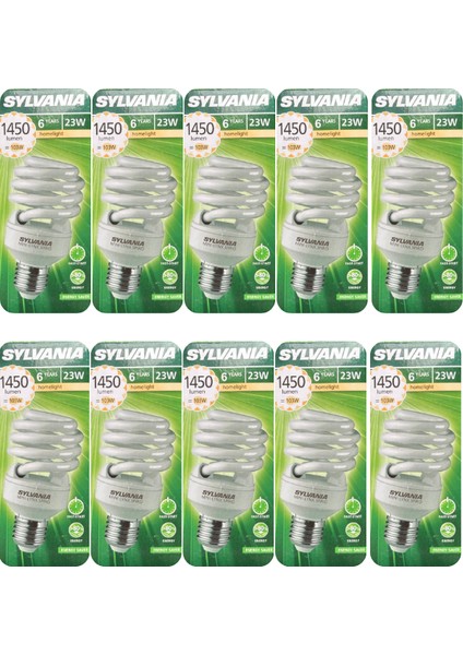 (10 Adet) Sylvania 23W (103W) 2700K (Sarı Işık) E27 Duylu (Kalın Duy) Tasarruflu Ampul