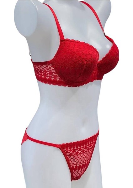 Dantel Işlemeli Kırmızı Dolgulu Balenli Destekli Sütyen Külot Iç Çamaşır Takımı Push Up fiyatları