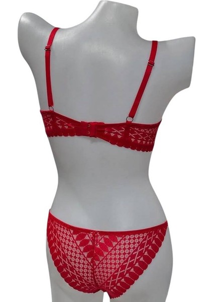 Dantel Işlemeli Kırmızı Dolgulu Balenli Destekli Sütyen Külot Iç Çamaşır Takımı Push Up modelleri