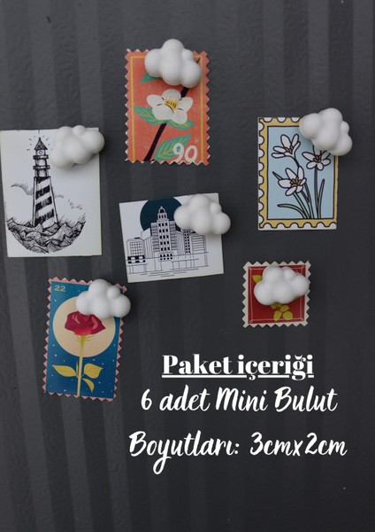 6’lı Mini Beyaz Bulut Magneti - Buzdolabı Magneti - Buzdolabı Süsü-Mıknatıslı Fotoğraf Tutucu Magnet