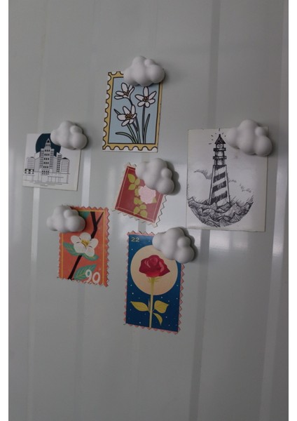 6’lı Mini Beyaz Bulut Magneti - Buzdolabı Magneti - Buzdolabı Süsü-Mıknatıslı Fotoğraf Tutucu Magnet modelleri