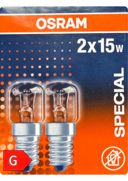 (2 Li Paket) Osram 15W Fırın Ampulü (Sarı Işık) E14 Duylu (Ince Duy)