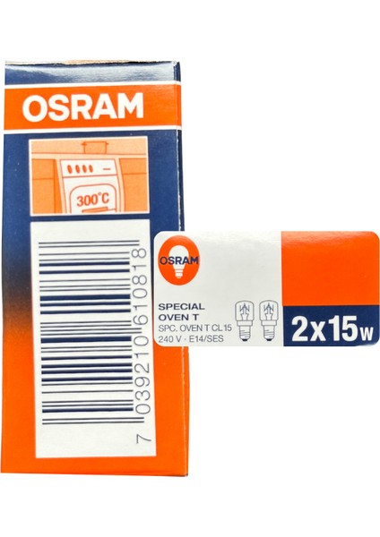 (2 Li Paket) Osram 15W Fırın Ampulü (Sarı Işık) E14 Duylu (Ince Duy)