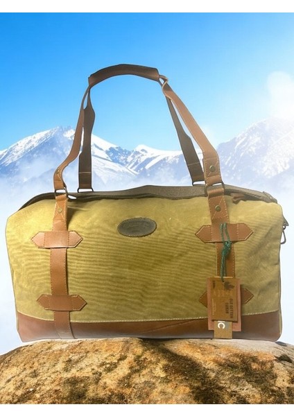 Old Cotton Kaliteli Astarlı Su Geçirmez Vintage Kanvas Deri Unisex Salaş Seyahat Çantası 50 cm x 27 cm