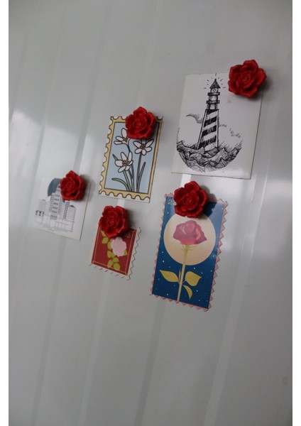 5’li Kırmızı Gül Magneti - Buzdolabı Magneti - Buzdolabı Süsü-Mıknatıslı Fotoğraf Tutucu Magnet fırsatları