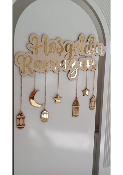 Hoş Geldin Ramazan Yazılı Ahşap Duvar Süsü