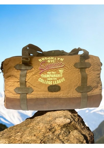 Old Cotton Vintage Siyah Baskılı Seyahat Gezi Çantası Travel M Bag Gabardin 30 cm x 57 cm