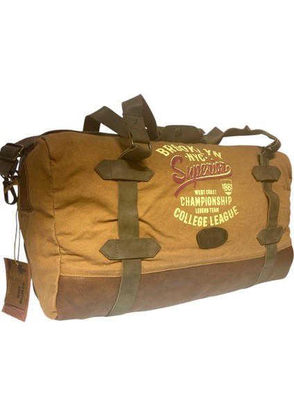 Old Cotton Vintage Siyah Baskılı Seyahat Gezi Çantası Travel M Bag Gabardin 30 cm x 57 cm