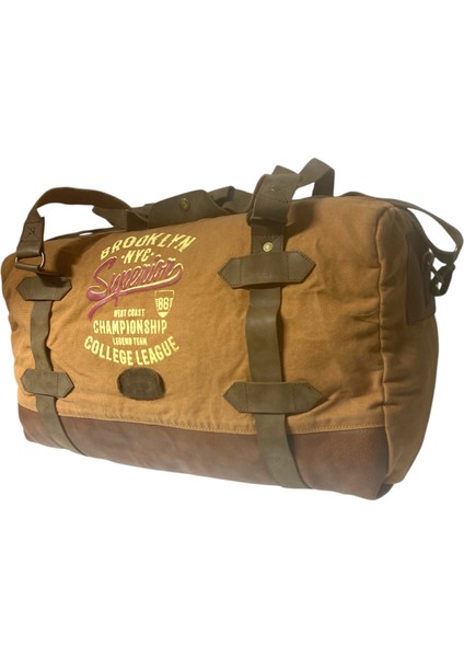 Old Cotton Vintage Siyah Baskılı Seyahat Gezi Çantası Travel M Bag Gabardin 30 cm x 57 cm