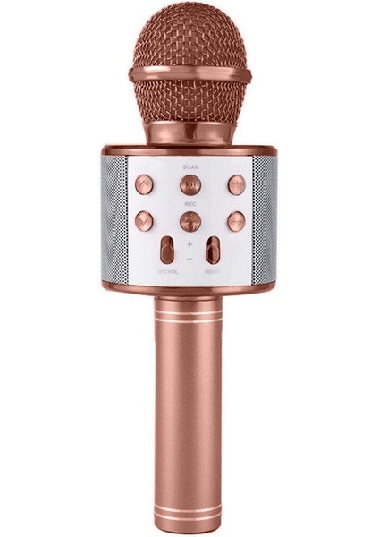 Karaoke Mikrofonlu Hoparlör - Şarjlı -Bluetooth Rose Gold (4767)