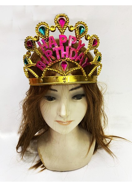 Altın Renk Happy Birthday Yazılı Doğum Günü Tacı 60 cm (4767)