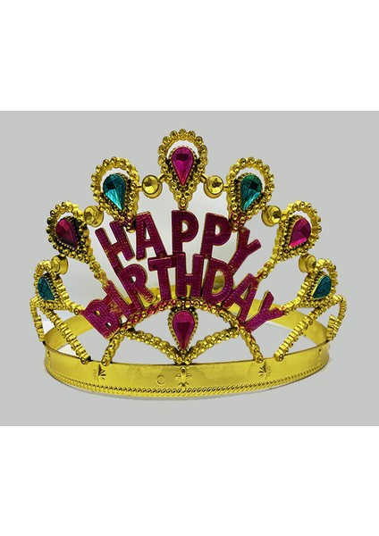 Altın Renk Happy Birthday Yazılı Doğum Günü Tacı 60 cm (4767)