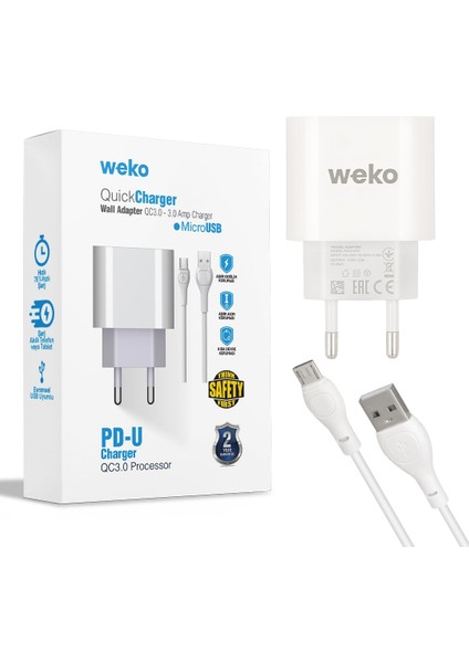 WK-21441 Pdu Qc 3.0 Amper Şarj Başlık Adaptörü + Mıcro USB Kablo (No:1) (4767)