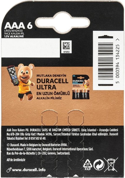 Duracell Aaa Ince Pil (6lı) Paket (4767)