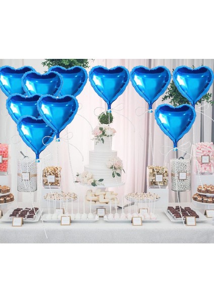 Metalize Parlak Mavi Kalp Şekilli Uçan Balon Folyo 18 Inç 45 cm 25 Adet (4767)
