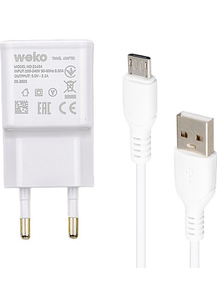 WK-21434 S6 2.1 Amper Şarj Başlık Adaptörü + Mıcro USB Kablo(No:3) (4767)