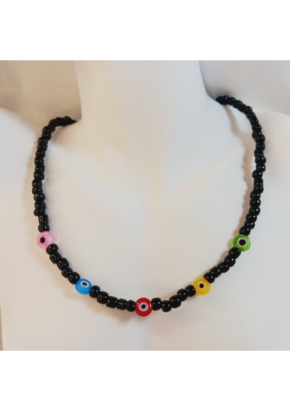 Renkli Nazar Boncuğu Kolyesi – Mini Renkli Nazar Boncuklu Choker Kolye - Nazar Boncuklu Kadın Kolye