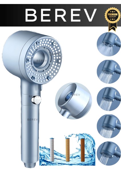 5 Fonksiyonlu Filtreli Su Tasarruflu Duş Başlığı Modern Tasarım