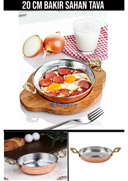 20 cm El Dövmesi Kulplu Bakır Sahan, Bakır Tava, Yumurta Tavası/omlet Tavası/ Sahan Tava