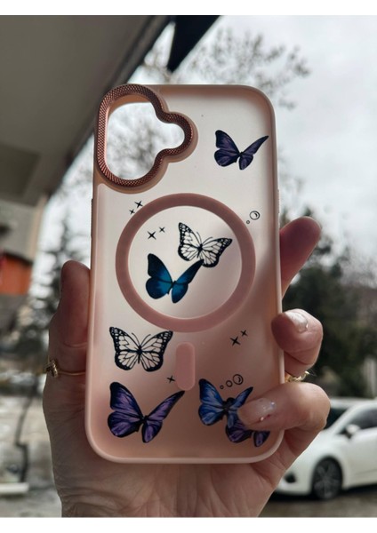 Apple iPhone 16 Uyumlu Mat Magsafe Özellikli Kelbek Desenli Hassas Metal Buton Kılıf