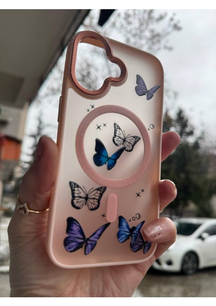 Apple iPhone 16 Uyumlu Mat Magsafe Özellikli Kelbek Desenli Hassas Metal Buton Kılıf