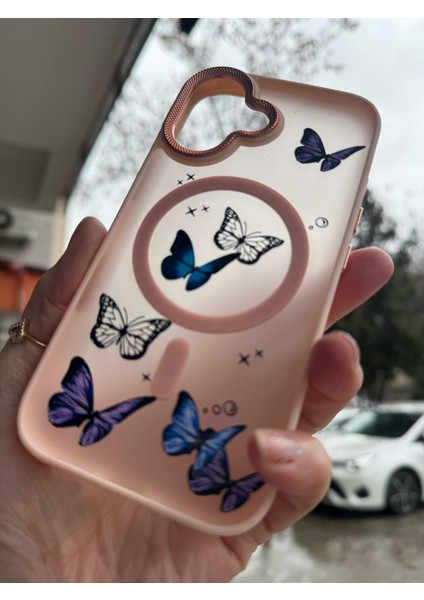Apple iPhone 16 Uyumlu Mat Magsafe Özellikli Kelbek Desenli Hassas Metal Buton Kılıf