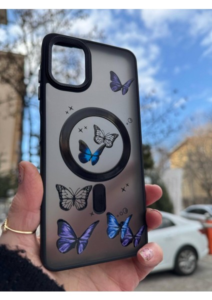 Apple iPhone 11 Uyumlu Mat Magsafe Özellikli Kelbek Desenli Hassas Metal Buton Kılıf
