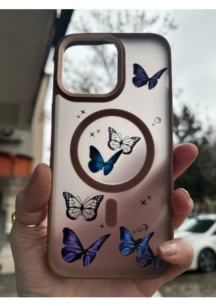 Apple iPhone 16 Pro Max Uyumlu Mat Magsafe Özellikli Kelbek Desenli Hassas Metal Buton Kılıf