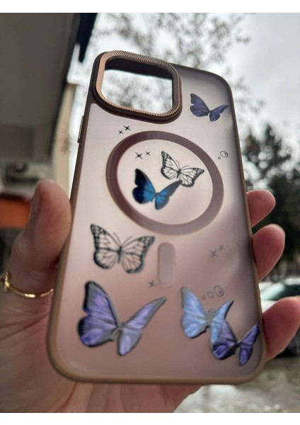 Apple iPhone 16 Pro Max Uyumlu Mat Magsafe Özellikli Kelbek Desenli Hassas Metal Buton Kılıf