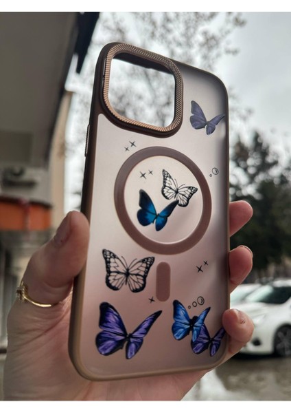 Apple iPhone 16 Pro Max Uyumlu Mat Magsafe Özellikli Kelbek Desenli Hassas Metal Buton Kılıf