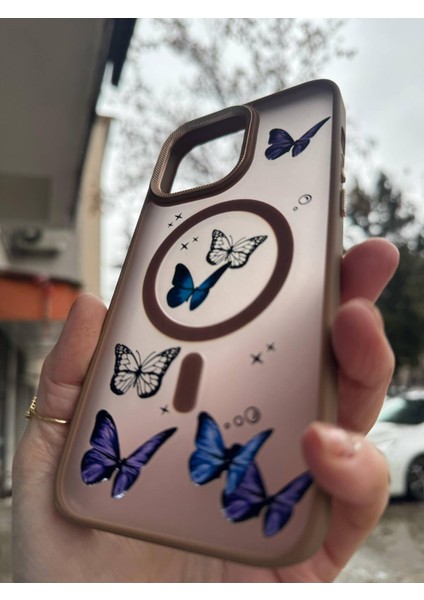 Apple iPhone 16 Pro Max Uyumlu Mat Magsafe Özellikli Kelbek Desenli Hassas Metal Buton Kılıf