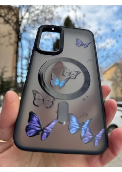 Samsung Galaxy A25 Uyumlu Mat Magsafe Özellikli Kelbek Desenli Hassas Metal Buton Kılıf