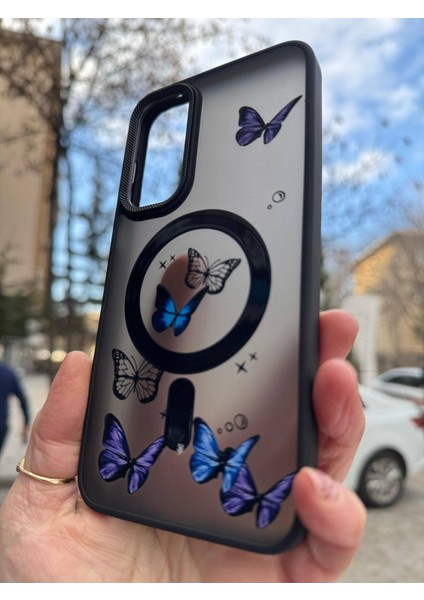 Samsung Galaxy A25 Uyumlu Mat Magsafe Özellikli Kelbek Desenli Hassas Metal Buton Kılıf