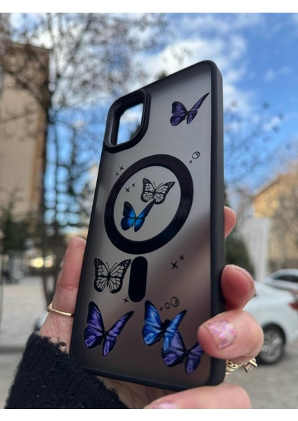 Apple iPhone 12 Uyumlu Mat Magsafe Özellikli Kelbek Desenli Hassas Metal Buton Kılıf