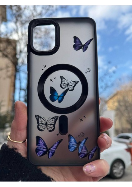 Apple iPhone 13 Uyumlu Mat Magsafe Özellikli Kelbek Desenli Hassas Metal Buton Kılıf