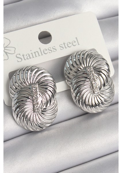 Pirinç Gümüş Renk Sarmal Model Zirkon Taş Detaylı Kadın Küpe