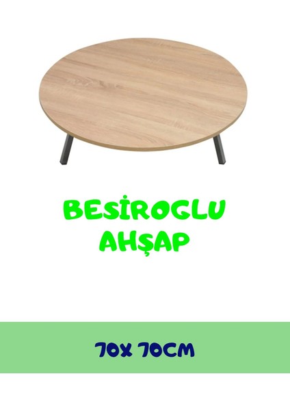 70 cm Çap - Ahşap Kaplama Katlanabilir Yer Sofrası Hamur Açma Tahtası Oyun Masası - 21 cm Yükseklik
