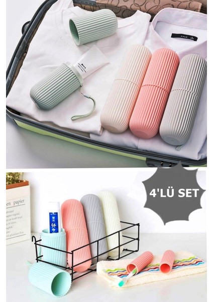 4'lü Set Seyahat Saklama Kabı - Diş Fırçalık - Organizer Banyo Kutusu - Makyaj Kutusu - Gözlük Kutusu - Travel Organizer - Seyahat Kutusu