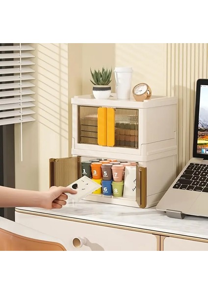 SN-25882 31X49X30CM 32L Katlanabilir Plastik Saklama Kutusu Kahverengi Kapaklı Tekerlekli fırsatları