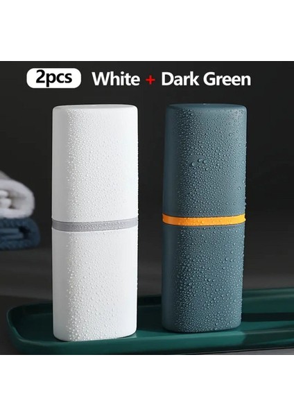 2 Adet Yeşil,beyaz Renk Çok Amaçlı Seyahat Tipi Diş Fırçası Makyaj Malzeme Saklama Kutusu 19.8x7,2cm