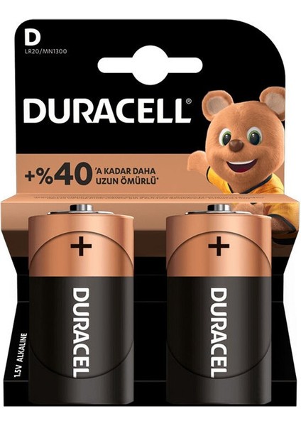 Duracell LR20/MN1300 D Büyük Boy Pil 2li Paket (4767)