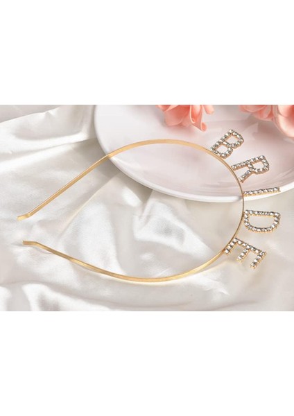 Altın Gold Renk Bekarlığa Veda Kristal Taş Bride Tacı Ithal 16 x 10 cm (4767)