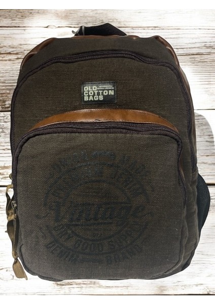 Old Cotton Kaliteli Siyah Vintage Salaş Baskılı Disayn Günlük Gezi Okul Sırt Çantası Revilla Bag 28X38CM