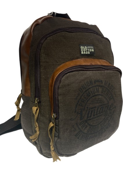 Old Cotton Kaliteli Siyah Vintage Salaş Baskılı Disayn Günlük Gezi Okul Sırt Çantası Revilla Bag 28X38CM