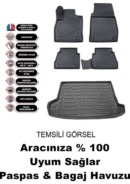 Nissan Qashqai 1.3 Benzinli Ust 2022+ Araca Özel Üretilmiş 3D Bagaj Havuzu ve Paspas modelleri