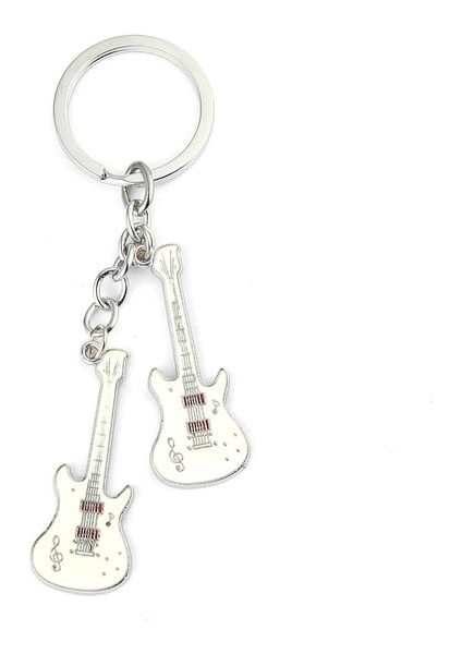 Ikili Gitar Tasarımlı Anahtarlık Beyaz