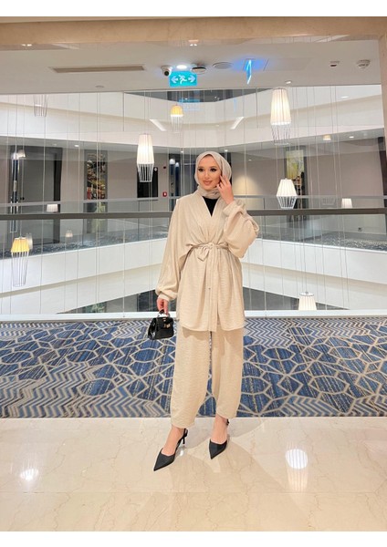 Yarasa Kollu Şalvar Pantolonlu Takım