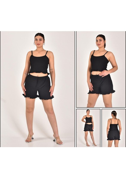 Kadın Krem Pamuk Kaşkorse Kumaş Ip Asklı Şortlu Pijama Gecelik Takımı