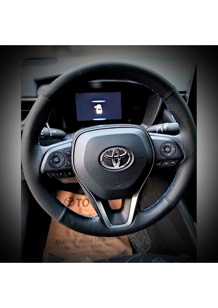 Dikişli Direksiyon Kılıfı Siyah Deri Noktalı Deri Siyah Dikişli Toyota Corolla Için