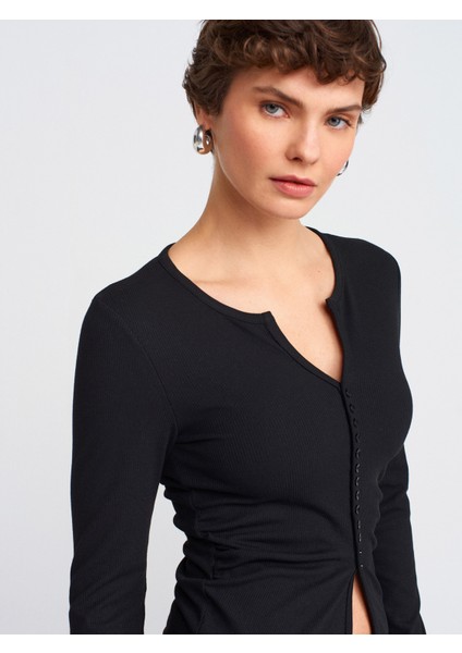 31548 Düğme Detaylı Büzgülü Top-Siyah fırsatları